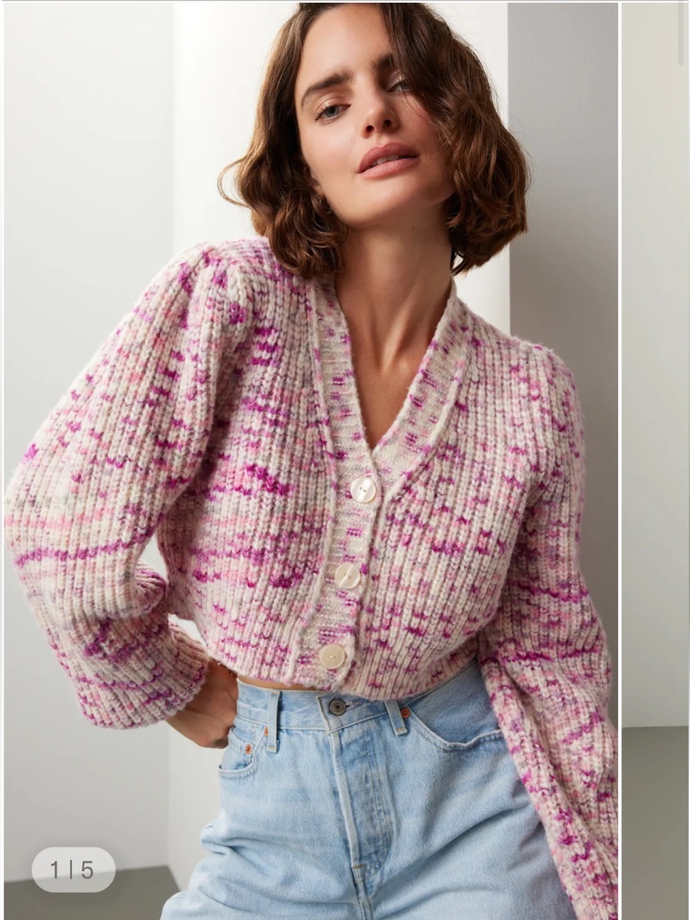 LoveShackFancy Avignon Cropped Cardigan Berry Medley Alpaca Knit Small